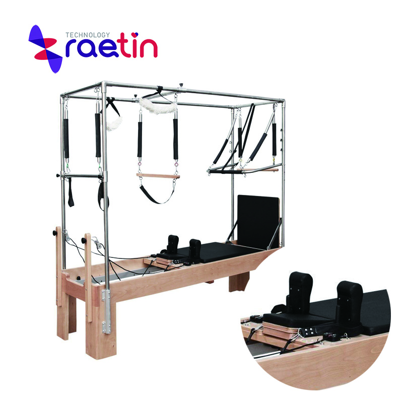 High quality beech wood pilate reformer with stainless steel half trapeze